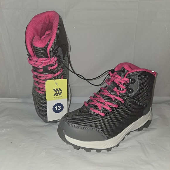 All In Motion Girl's Gray and Pink Lace-Up Boots, Size 13Y, NWT - Picture 2 of 10